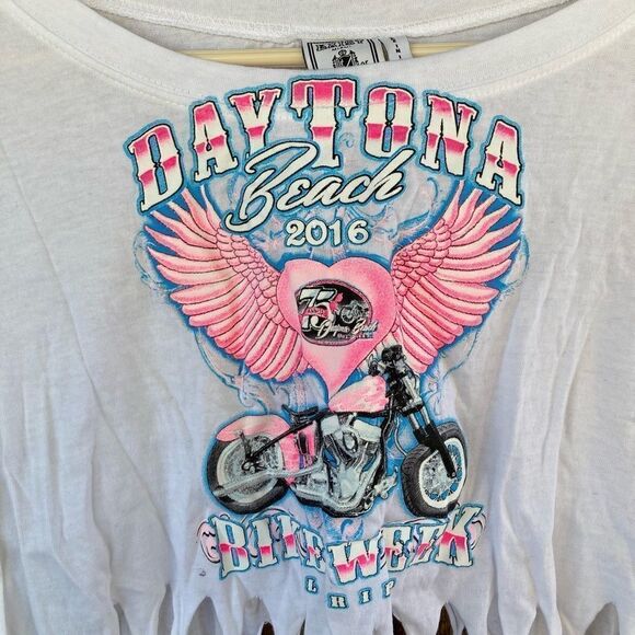 Exist Daytona Beach Bike Week Tasseled Cotton Short Sleeve Crop Top - Picture 3 of 6